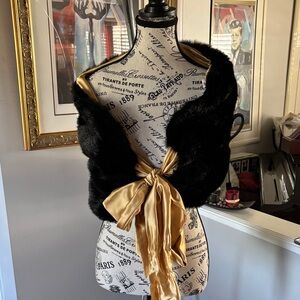 Elegant Black and Gold Faux Fur Shawl